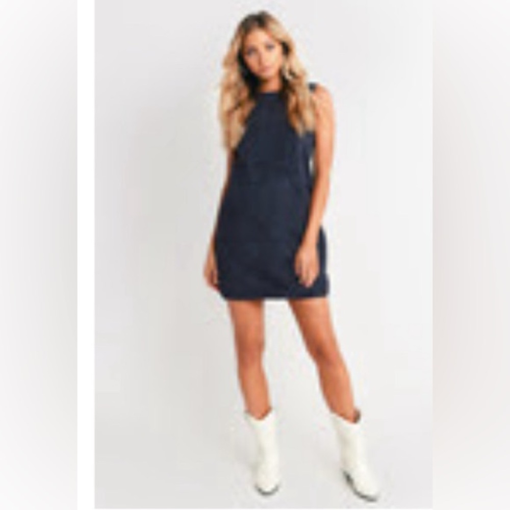 Tobi Shifting Sides Genuine Suede Dress in navy. Size small